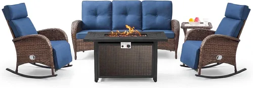 Vista 10 de Belord Zero Gravity - Silla reclinable giratoria para patio, silla de mimbre para exteriores con respaldo ajustable y reposapiés, sillas mecedoras