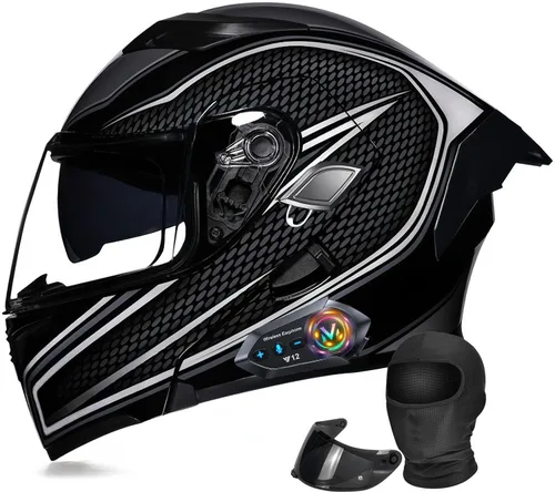 Vista 17 de Casco Modular Moto con Bluetooth Integrado, Doble Visera, Ventilación Múltiple, Forro Extraíble, ABS de Alta Densidad, DOT Homologado para Hombres