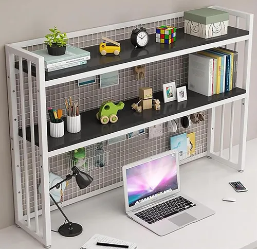 Vista 14 de Estantería de escritorio de 2 niveles para escritorio de computadora, pantalla ajustable, estantería de madera para encimera, estante de escritorio