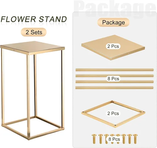 Vista 4 de MECCANIXITY Columna de jarrón de flores de boda, soporte de metal para flores de 15.7 pulgadas de alto, para decoración de bodas, fiestas, cenas