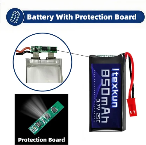 Vista 3 de Batería li-po de 3.7 V 850 mAh 25C JST Plug Baterías Lipo recargables con cargador USB para MJX X400 X400 W X800 Sky Viper S670 V950HD V950str s1750