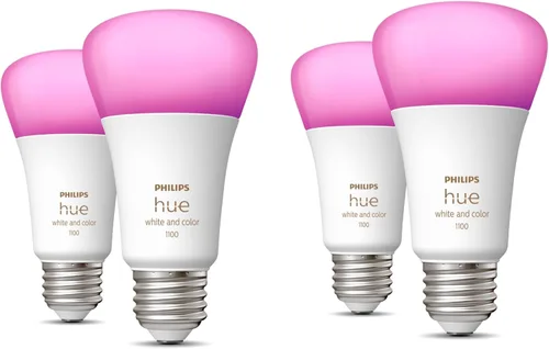 Vista 6 de Philips Hue Bombilla LED inteligente A19 de 75 W A19 que cambia de color, paquete de 4, E26 para interiores, control con aplicación Hue, compatible