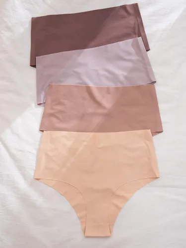 Vista 5 de MakeMeChic Paquete de 4 bragas sólidas de cintura alta sin costuras para mujer