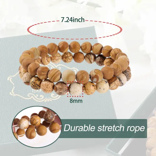 Vista 5 de Bivei - Pulsera elástica con cuentas redondas de cristales curativos de Reiki semipreciosos, hecha a mano, de 0.315pulgadas (8 mm)