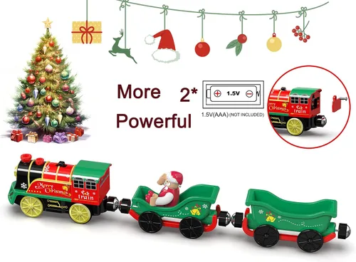 Vista 3 de Juego de tren eléctrico para pistas de madera, juguete de trenes a batería con luces y sonidos para niños pequeños, tren motorizado para niños