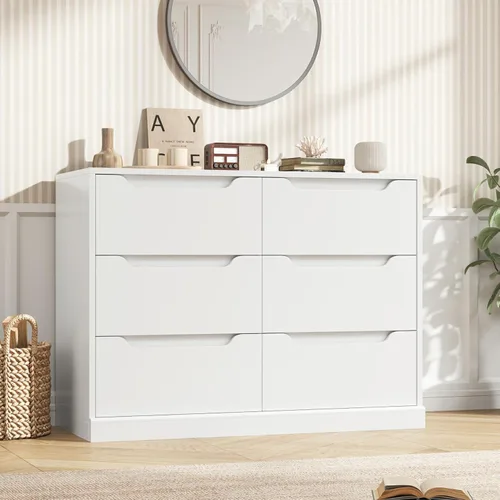 Vista 2 de Hostack - Cómoda moderna de 6 cajones para dormitorio, cómoda doble de madera con almacenamiento, organizador de almacenamiento de madera grande
