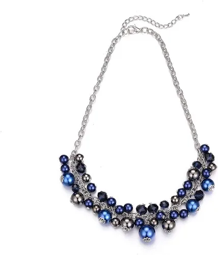 Vista 5 de Collares con colgante de cadena corta para mujer, joyería de moda de plata con perlas y cuentas de cristal, regalos de cumpleaños para mujer