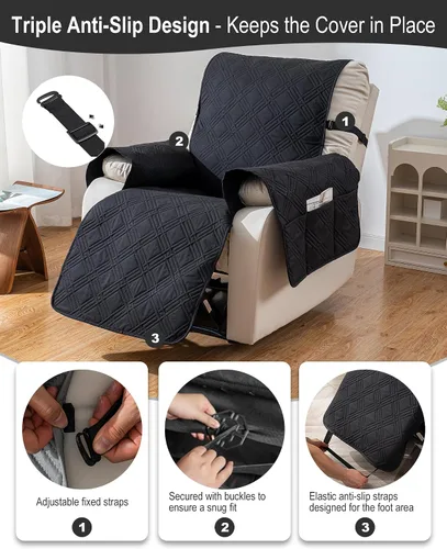 Vista 6 de Funda impermeable para silla reclinable, fundas para silla reclinable de gran tamaño reversibles con bolsillo, fundas para silla reclinable