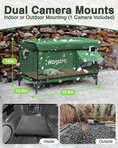 Vista 3 de Casa para Gatos con Calefacción para Exterior con Cámara Inteligente para Mascotas, Altamente Elevada con Puerta de Escape, Refugio para Gatos al