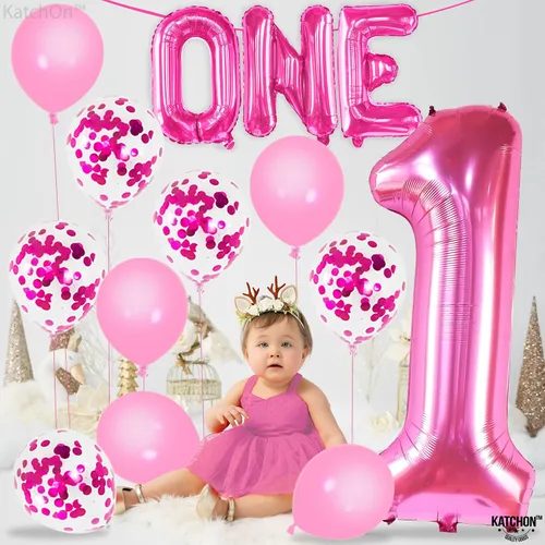 Vista 5 de KatchOn, Globos rosa intenso con el número 1 para el primer cumpleaños, 40 pulgadas, paquete de 12, globos rosa con el número 1, decoraciones