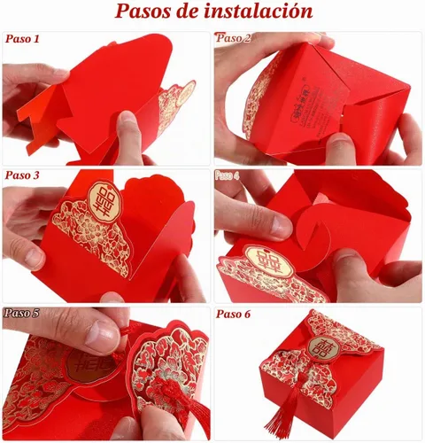 Vista 2 de Abaodam Cajas de dulces de boda chinas, 80 cajas de regalo chinas con borla para invitados, bolsa creativa de decoración de mesa para compromiso