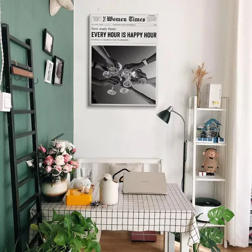 Vista 3 de Generic Lienzo de periódico vintage, arte de pared de moda para niñas, cócteles, animaciones, carteles estéticos Every Hour Is Happy Hour Cool