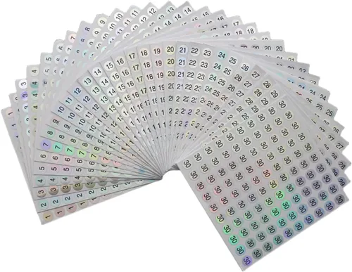 Vista 8 de 20 hojas de 1 a 1000 calcomanías reflectantes impermeables con números láser, calcomanías redondas autoadhesivas, calcomanías de organización