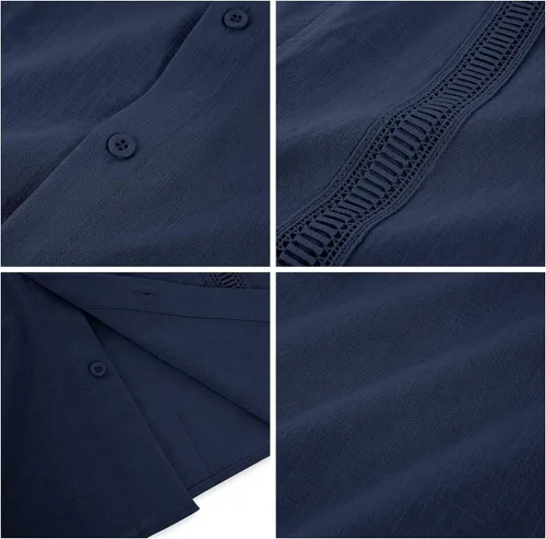 Vista 5 de Hestenve Guayabera - Camisas casuales de lino y algodón con botones de manga corta para hombre, camisa hawaiana cubana de verano, playa, trabajo