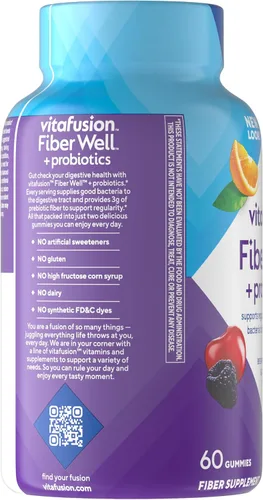 Vista 2 de Vitafusion Fiber Well - Gomitas probióticas 0.11 onzas de fibra 60 vitaminas gomosas para adultos para mujeres y hombres Plus prebióticos