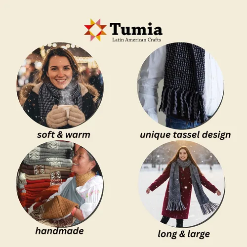 Vista 24 de Tumia LAC - Bufanda de lujo extra larga gruesa a rayas - Hecho a mano y muy cálido - Unisex