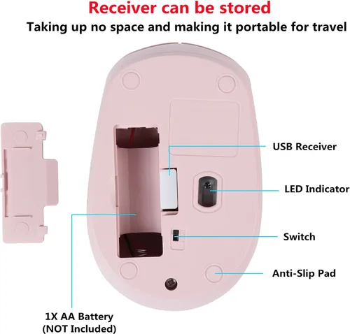 Vista 3 de Lindo mouse inalámbrico, ratón óptico inalámbrico de dibujos animados de 2.4 GHz, mouse óptico inalámbrico con receptor USB para PC, computadora