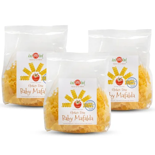 Vista 9 de isiBisi Pasta de Mafalda para bebé sin gluten, mini fideos de lasaña hechos con harina de maíz y harina de arroz, vegano, sin OMG, fabricado