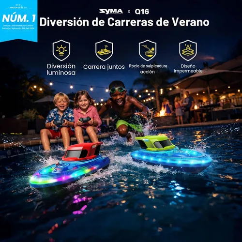 Vista 2 de SYMA Paquete de 2 barcos RC para niños, barcos de control remoto para piscina, luz LED de 7 modos y rociador de agua, hasta 40 minutos en total