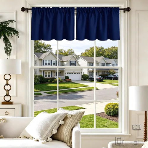 Vista 20 de Cenefa Beige Oscurecedora para Ventana, Cortina Corta con Bolsillo para Barra, Cenefa Primitiva para Sala de Estar, Baño, Guardería, Cocina, Ventana