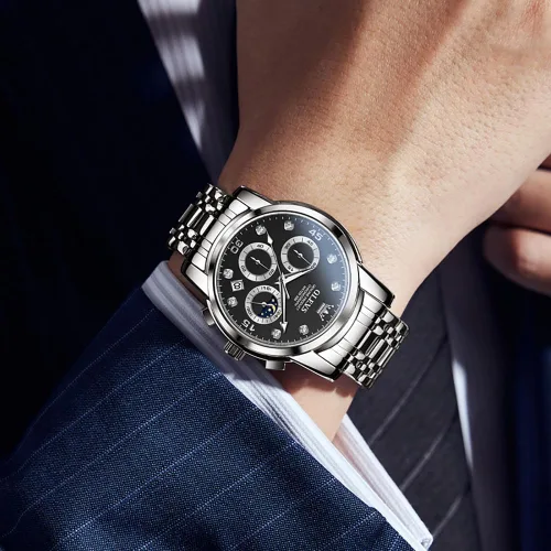 Vista 3 de Taxau Watches for Men, Luxury Stainless Steel Big Face Dress Mens Watches Waterproof Date Moonphase Analog Quartz Men's Wrist Watches