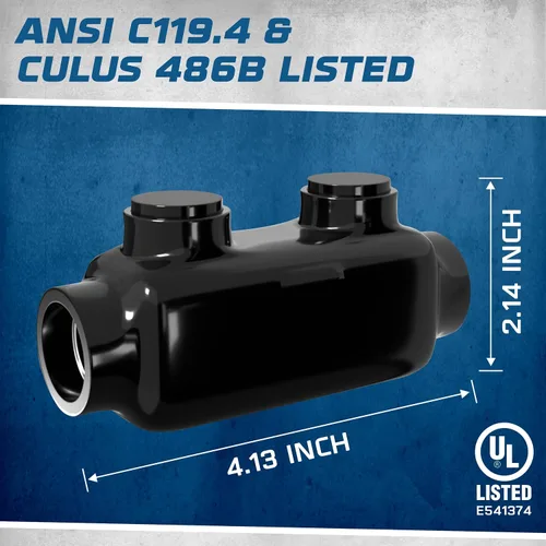 Vista 3 de Conector de cable eléctrico en línea para elevador, empalme negro aislado, 250–6 AWG, tornillo hexagonal de 5/16 ″, inhibidor de óxido