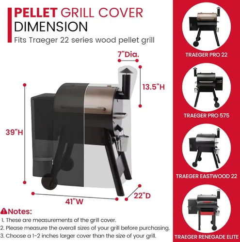Vista 2 de Cubierta para parrilla Unicook compatible con Traeger Pro 22/ Pro 575 Series con pellets de madera, cubierta impermeable resistente para barbacoa al