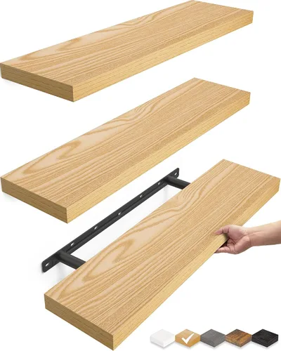 Vista 11 de BAYKA Estantes flotantes para pared, estantes de madera rústica montados en la pared para baño, dormitorio, sala de estar, cocina, estante colgante