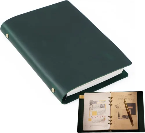 Vista 16 de Cuaderno de carpeta de cuero, 8.5 x 11 pulgadas (negro, A5-no personalizado)