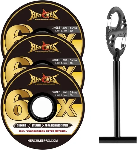 Vista 20 de HERCULES Tippet de pesca con mosca, paquete de 3 con soporte para volquetas, 55 yardas