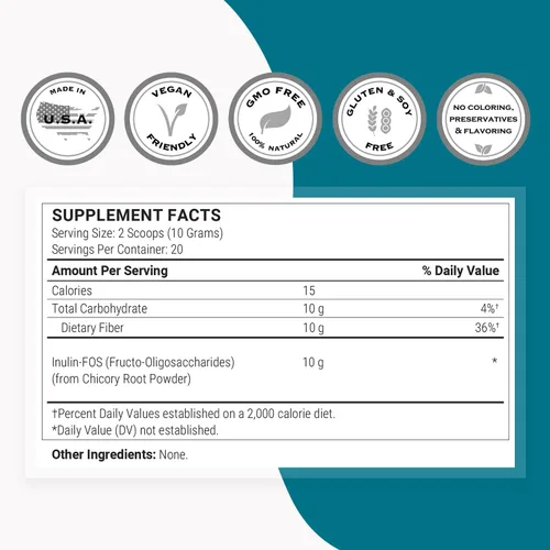 Vista 4 de Supersmart Fructo Oligosacáridos en polvo (prebióticos FOS) - Oligofructosa inulina - Suplemento de fibra Sin OMG y sin gluten - 7.05 oz