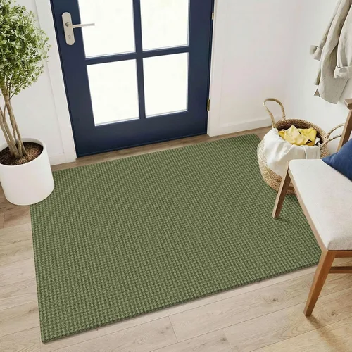 Vista 264 de KOZYFLY - Tapete para puerta de interior, lavable, pequeña, antideslizante, con respaldo de goma, felpudo de algodón para el hogar, color negro