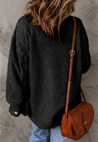 Vista 2 de Chaqueta de forro polar Sherpa para mujer, abrigo casual mullido con botones y bolsillo