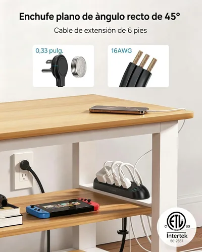 Vista 5 de TROND Regleta de alimentación con abrazadera de escritorio USB C PD 20 W, protector de sobretensiones con 4 salidas de CA, 4 puertos USB, cable