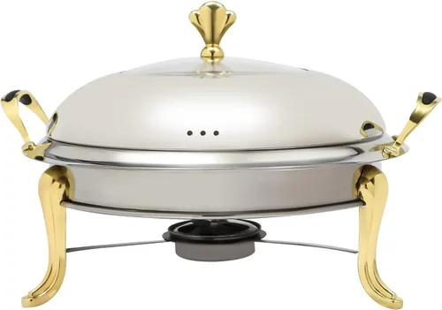 Vista 3 de Plato redondo para rozar, de acero inoxidable, para bufé, 2.5 L, calentadores de bufé con soporte de combustible (9.4 in dorado)