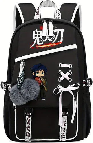 Vista 4 de Linda mochila escolar para niñas y niños, mochila escolar para estudiantes de primaria media, mochila escolar Kawaii con colgante (rosa)