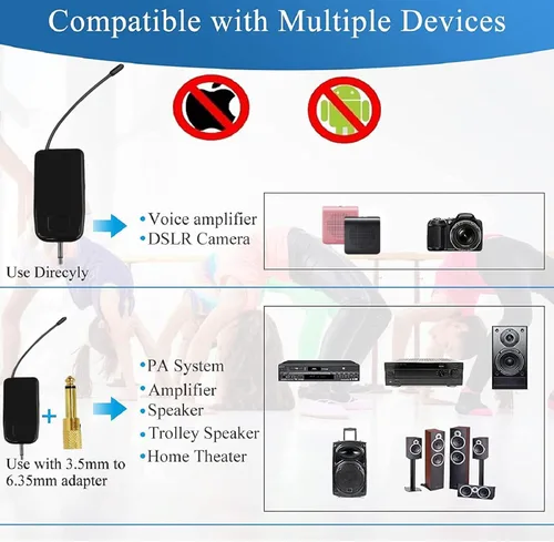 Vista 4 de Sistema de micrófono inalámbrico 2.4G para dos personas, alcance de 165 pies, transmisión estable, micrófono de auriculares portátil