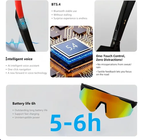 Vista 4 de Lentes de ciclismo inteligentes para hombres y mujeres – Gafas de sol Bluetooth con protección UV400, altavoces de oreja abierta, micrófono