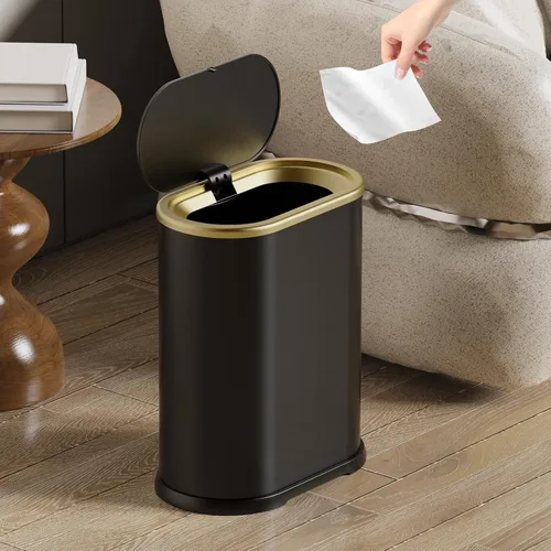 Vista 6 de KSSKSS Cubo de basura pequeño de 1.8 galones de color blanco con tapa, cubo de basura delgado para baño, a prueba de perros, con tapa desplegable