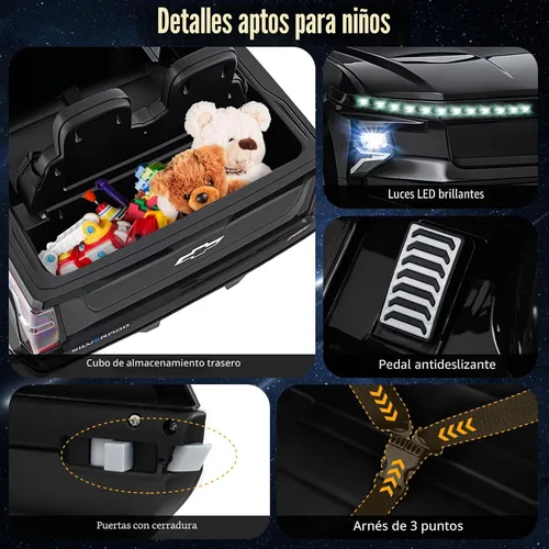 Vista 6 de Costzon Vehículo para montar en coche, camión Chevrolet con licencia de 12 V, vehículos eléctricos para niños con control remoto, almacenamiento