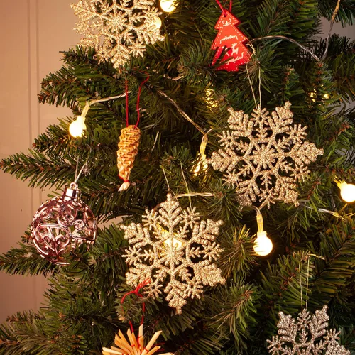 Vista 5 de AMS 30 unidades 4"/100 mm adornos de copo de nieve de plástico con purpurina brillante, decoración de árbol de Navidad para boda, Acción de Gracias