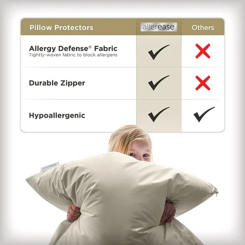 Vista 3 de AllerEase - Protector de almohada de algodón suave cultivado orgánicamente, con cremallera, diseño de defensa contra la alergia, estándar/Queen