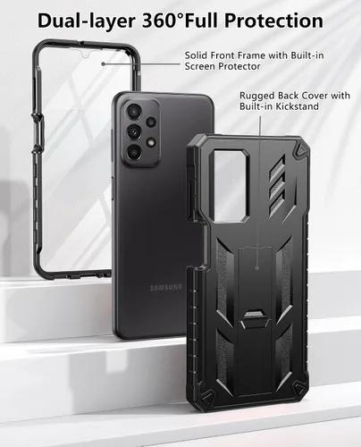 Vista 6 de FNTCASE - Funda para Samsung Galaxy A23 5G con protector de pantalla integrado Rugged Kickstand, 20FT Military-Grade Drop Protection, Matte