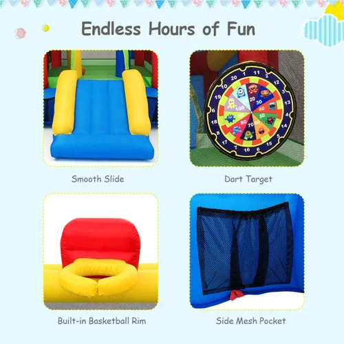 Vista 6 de COSTWAY Casa inflable de la despedida de los niños juega la diapositiva de salto del castillo de la bola con el soplador de 480W