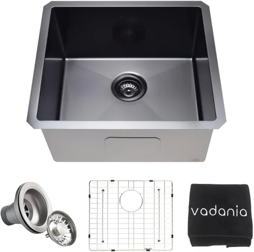 Vista 13 de VADANIA Fregadero de barra de cocina de 16 pulgadas, acabado chapado en negro, 16"x18"x10", tazón individual, bajo encimera, acero inoxidable T304