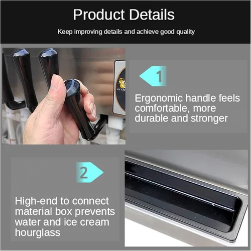Vista 8 de Kolice ETL Commercial 3 sabores, máquina de helado suave de yogurt de gelato-2+1 sabores mixtos, tanques superiores refrigerados, encimera, conteo