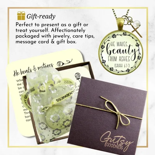 Vista 6 de Gutsy Goodness Faith He Cares - Collares hechos a mano con mensaje para mujer cristiana
