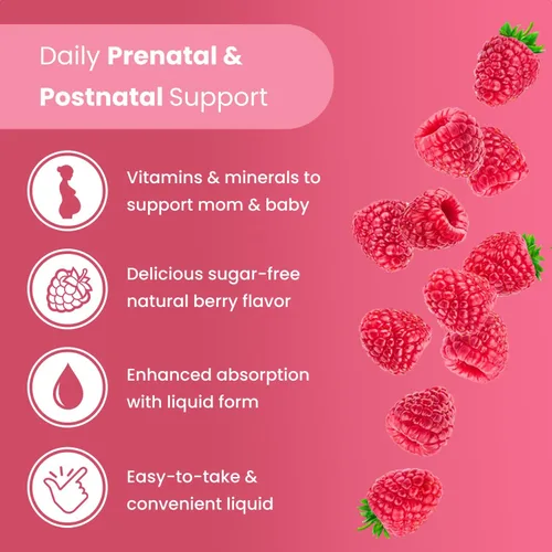 Vista 2 de Mother's Promise Multivitamínico prenatal y posnatal para mujeres Vitaminas prenatales líquidas sin azúcar para mujeres con folato, colina