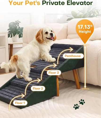 Vista 4 de Escaleras plegables para perros pequeños y otomana de piel sintética Verde oliva