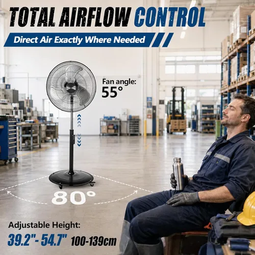 Vista 6 de Ventilador de pedestal con motor de CC de 18 pulgadas, ventilador oscilante de alta velocidad de 4900 CFM, control remoto, ventilador de pie